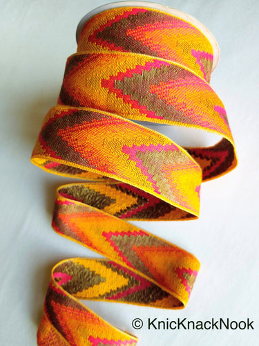 Purple / Green / Pink / Yellow / Beige, Pink And Antique Bronze Embroidered Lace Trim, Chevron Trim